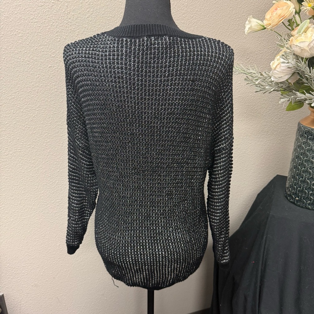 Apt 9 Black Metallic Knit Sweater Crewneck Long Sleeve Size L - Picture 4 of 9